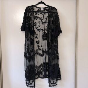 Black Sheer Floral Kimono
